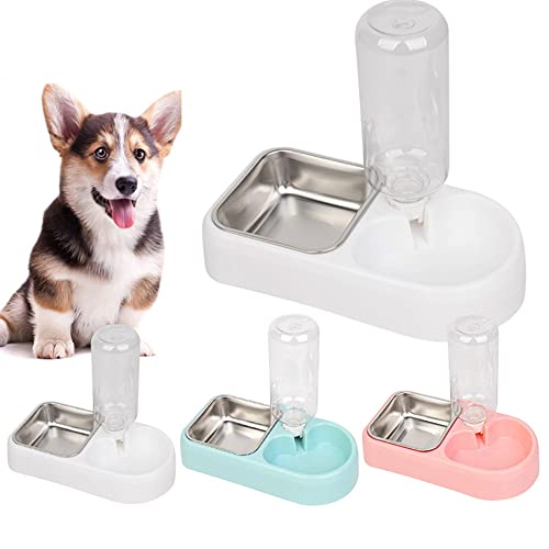 Box Hundenapf, Futter Wassernapf Set mit automatischer Wasserspenderflasche Abnehmbarer Edelstahlnapf, Hängender Haustierkäfig Napf Futter & Wasser Feeder für kleine Hunde Katze, Welpen und Kleintiere (Weiß) von JiangYan-US