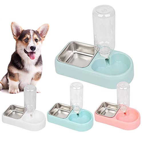 Kisten-Hundenapf, Futter-Wassernapf Set mit automatischem Wasserspender-Flasche, abnehmbarer Edelstahlnapf, hängender Haustierkäfig-Schüssel, Futter & Wasser-Futterspender für kleine Hunde Katze, Welpen und kleine Tiere (blau) von JiangYan-US