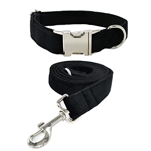 Hundehalsband und Leine, Samt-Hundehalsband und Leine mit Schnellverschluss-Schnalle, verstellbare Hundehalsbänder für kleine, Training (Halsband: 20.1–29 cm, Leinenlänge: 1.2 m) von JiangYanus