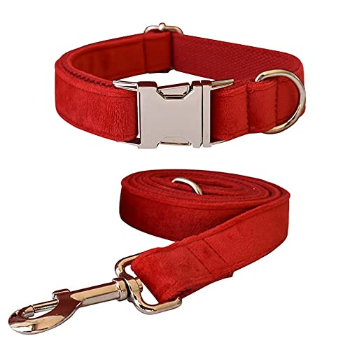 Hundehalsband und Leine, Samt-Hundehalsband und Leine mit Schnellverschluss-Schnalle, verstellbare Hundehalsbänder für kleine, Training (Halsband: 20.1–29 cm, Leinenlänge: 1.2 m) von JiangYanus