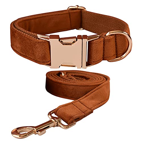 Hundehalsband und Leine, Samt-Hundehalsband und Leine mit Schnellverschluss-Schnalle, verstellbare Hundehalsbänder für kleine, Training (Halsband: 26.9–40.9 cm, Leinenlänge: 1.2 m) von JiangYanus