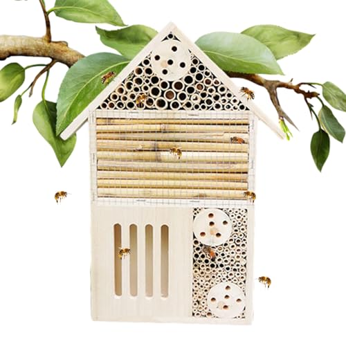 Bienenhaus aus Holz, Bienenhäuser für den Garten | Naturholz-Maurer-Bienenkasten | Bees Wild Pollinator Hotel, Outdoor Garden Bee Hotel, stilvolle und robuste Gartendekoration für friedliche von Jiangbao