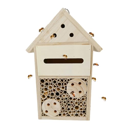 Gartenbienenhaus, Holzbienenhaus | Naturholz-Maurer-Bienenkasten,Bees Wild Pollinator Hotel, Outdoor Garden Bee Hotel, stilvolle und robuste Gartendekoration für friedliche Bienenbestäuber von Jiangbao