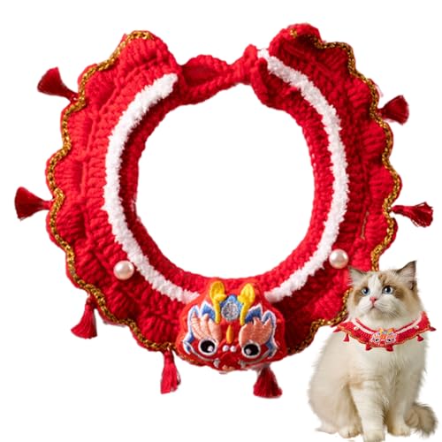 Hundeschal für das Mondneujahr | verstellbarer roter Haustierschal | Lunar New Year Supplies handgestricktes Frühlingsfest Haustierkostüm für Katzen, Hasen und Hunde von Jiangbao