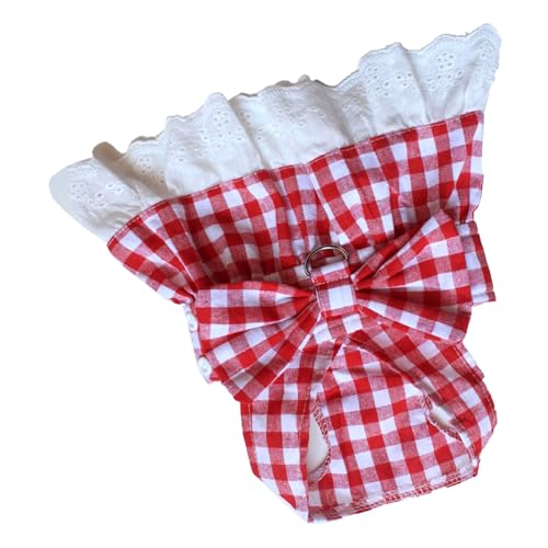 Hundeleinen-Set, Leichtes Rotes Kariertes Polyester, Dekoratives ärmelloses Welpen-Outfit, Bezaubernd für Kleine und Mittelgroße Hunde auf Frühlingsreisen (Rotes Kariertes Kleid von Jiawu