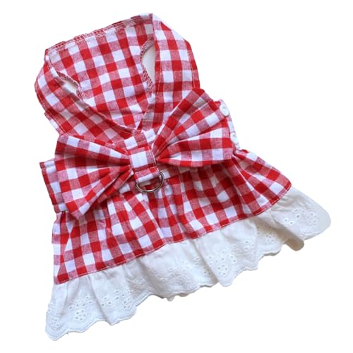 Hundeleinen-Set, Leichtes Rotes Kariertes Polyester, Dekoratives ärmelloses Welpen-Outfit, Bezaubernd für Kleine und Mittelgroße Hunde auf Frühlingsreisen (Rotes Kariertes Kleid von Jiawu