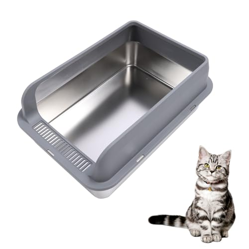 Katzentoilette aus Edelstahl mit Deckel, Extra Große Katzentoilette für Große Katzen, Katzentoilette aus Metall mit Seitlicher Wandeinfassung, Leicht zu Reinigende (Extra große von Jiawu