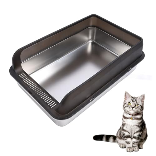 Katzentoilette aus Edelstahl mit Deckel, Extra Große Katzentoilette für Große Katzen, Katzentoilette aus Metall mit Seitlicher Wandeinfassung, Leicht zu Reinigende (L 2800 ML) von Jiawu