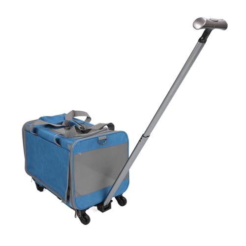 Transportbox für Haustiere mit Rädern, Einziehbarem Griff und Verstellbarem Schultergurt, Rolltransportbox, Faltbare Haustier-Reisetasche für Hunde, Katzen (Blue) von Jiawu