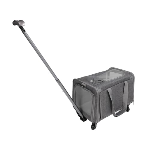 Transportbox für Haustiere mit Rädern, Einziehbarem Griff und Verstellbarem Schultergurt, Rolltransportbox, Faltbare Haustier-Reisetasche für Hunde, Katzen (Gray) von Jiawu