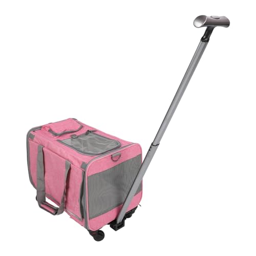 Transportbox für Haustiere mit Rädern, Einziehbarem Griff und Verstellbarem Schultergurt, Rolltransportbox, Faltbare Haustier-Reisetasche für Hunde, Katzen (PINK) von Jiawu