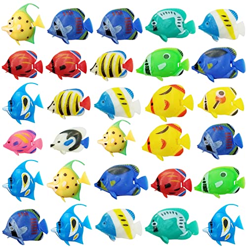 Jicyor 30 Stück Künstliche Fische Aquarium, Plastik Fische Schwimmend, Schwimmende Fische Spielzeug,Tropische Fische Deko Fische für Aquarium und Badespielzeug von Jicyor