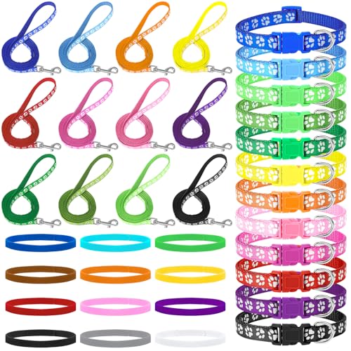 JieyueJewelry 36-teiliges Hundehalsband und Leine, Set mit Schnellverschluss-Schnalle, verstellbar, Pfotenabdruck, Welpenhalsband, weiches Nylon, Haustierhalsband für Welpen, kleine Hunde, von JieyueJewelry