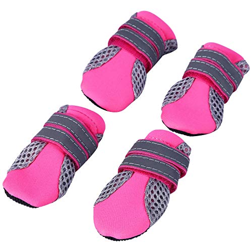 Jikoiuty Puppy Dog TäGlich Weiche Sohle Hundeschuhe rutschfeste Mesh-Hunde Pfoten Protector mit 2 Langen und Reflektierenden Riemen M Rosa von Jikoiuty