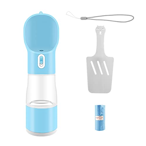 Jikoiuty Tragbare Trinkflasche für Hunde, Reiseflasche, 4-in-1, wasserdicht, für Hunde, mit Lebensmittelbehälter, Schaufel und Müllbeutel (blau) von Jikoiuty