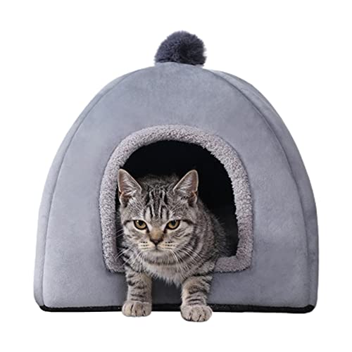 Haustierhaus, 2-in-1, tragbare Höhlenform, warmer, elastischer Schaumstoff, Haustier-Katzenbett für Katzen und kleine Hunde, weiche Mikrofaser, Katzenkissen, Schlafsack, Katzenhöhle, weiches Bett, von Jildouf