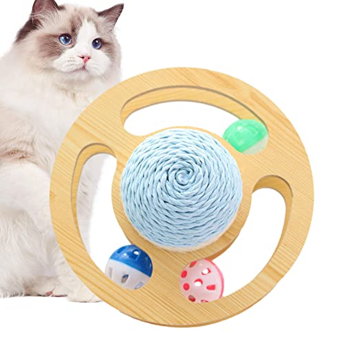 Jildouf Interaktiver Katzenspielzeug-Ball – Weltraum-Asteroiden-Sisal-Katzenball, interaktiver Katzenball | Plattenspieler-Ball mit drei Glockenbällen, interaktives Katzenspielzeug für Indoor-Katzen von Jildouf