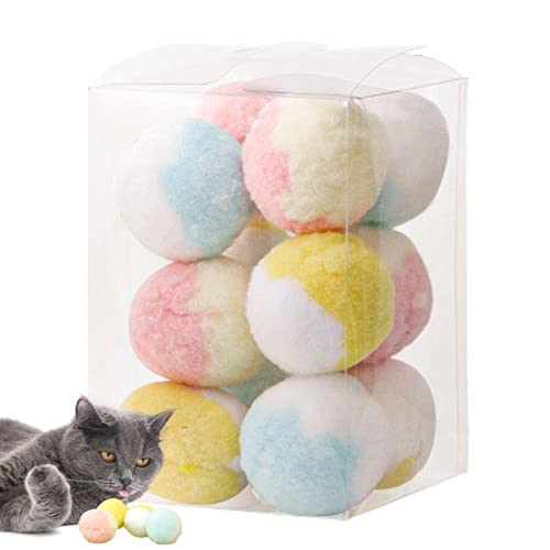 Jildouf Katzenspielzeugbälle - 12 weiche Bälle mit Bommeln, leichte bunte Katzenbälle, Katzenspielzeug, Indoor-Katzenspielzeug, interaktiver Pompon-Ball, Kunst und Handwerk von Jildouf