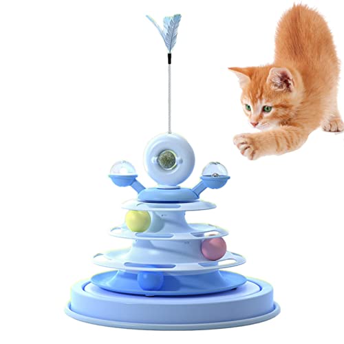 Jildouf Kugelbahn für Katzen - 360° Rotation Cat Toy Ball Track Katzenspielzeug mit 4 Ebenen Zauberstab mit Katzenminze und rotierender Windmühle für kleine Tiere von Jildouf