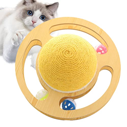 Jildouf Sisalball für Katzen - stimulierendes Katzenspielzeug aus Sisal Asteroid Weltraum - Plattenspieler Track Rolling Cat Toy mit drei Glocken für Kätzchen Übung von Jildouf