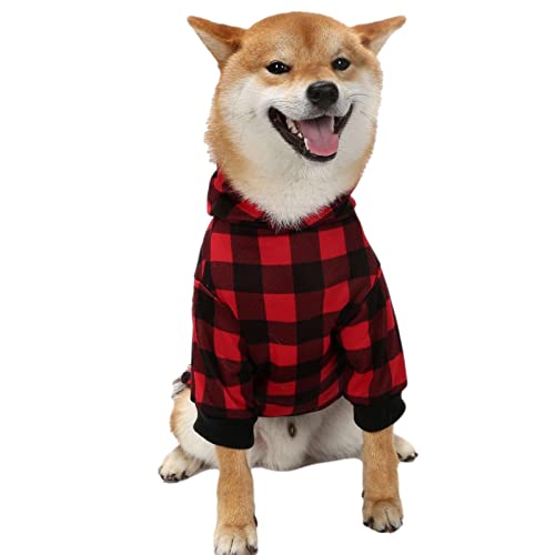 Karierter Hunde-Hoodie, Taschen-Design, Winter-Kapuzen-Sweatshirt mit Mütze für Hunde, stilvolle warme Haustierkleidung, kompatibel für kleine, mittlere, große und extra große Hunde, Geschenke für von Jildouf