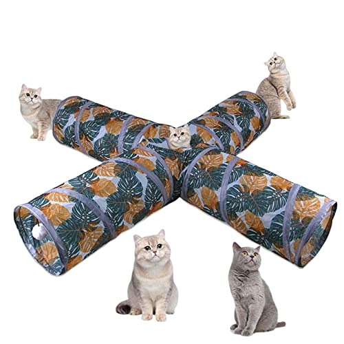 Katzentunnel | Faltbares Aktivitätszentrum für Katzen | Vier Kanäle und ein Ball mit Blattdruck Cat Pet Tunnel Bored Pet Toys Peek Hole Toy Ball for Puppy Jildouf von Jildouf