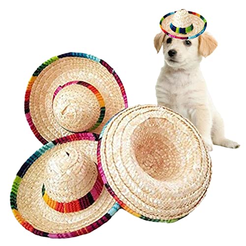 Jildouf Naturstroh Sombrero - Hund Sombrero Hut Fiesta Partyzubehör,Mexikanische Katzenhüte, Partyzubehör für den Tisch, Sombrero-Partyhüte für kleine Haustiere/Welpen/Katzen von Jildouf