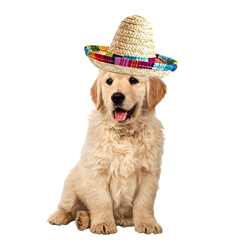 Sombrero-Hut für Hunde, mexikanischer Haustier-Strohhut mit natürlichen Stoffen und Stroh, Haustierhut, kleine Haustiere, Katzen, Hunde, Party-Dekoration Jildouf von Jildouf