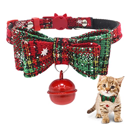 Weihnachts-Hundehalsband mit Fliege, niedliches Karomuster, klassisches rotes Karomuster, Schneeflockenmuster, Haustierhalsbänder für kleine, mittelgroße Haustiere Jildouf von Jildouf