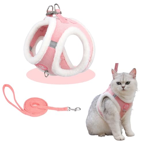 Katzenleine, Ausbruchsicher Katzen, Katzengeschirr Und Katzenleine Set, Mit Zugseil, Mit Reflexstreifen, Für Mittelgroße Katzen Geeignet, XS (Halsumfang: 28-30 cm, Oberweite: 32-36 cm), Pink von Jilskl