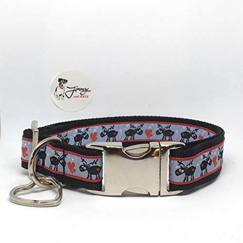 Jimmy und Katz 4260616172386 Hundehalsband Elch in Love 35-58cm x 2.5cm, grau/schwarz/rot von Jimmy und Katz