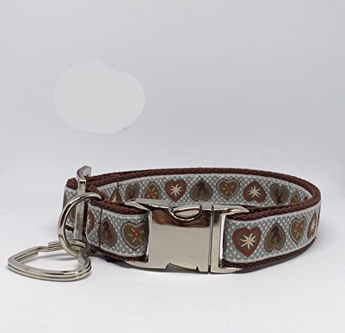 Jimmy und Katz Hundehalsband Alpenliebe Silbergrau auf Braun 26-40cmx 2cm von Jimmy und Katz