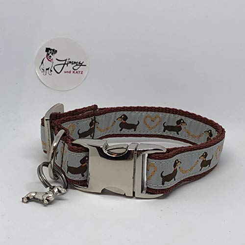 Jimmy und Katz Hundehalsband Dackel Teckel Silber 26-40cm x 2cm von Jimmy und Katz