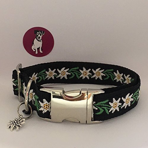 Jimmy und Katz Hundehalsband Edelweiß Blume schwarz 35-58cm x 2,5cm von Jimmy und Katz