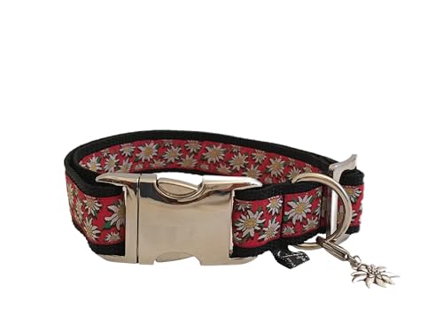 Jimmy und Katz Hundehalsband Edelweiß Rot 35-58cm x 2,5cm von Jimmy und Katz