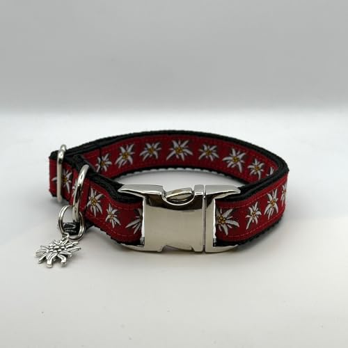 Jimmy und Katz Hundehalsband Edelweiß rot 26-40cm x 2cm von Jimmy und Katz