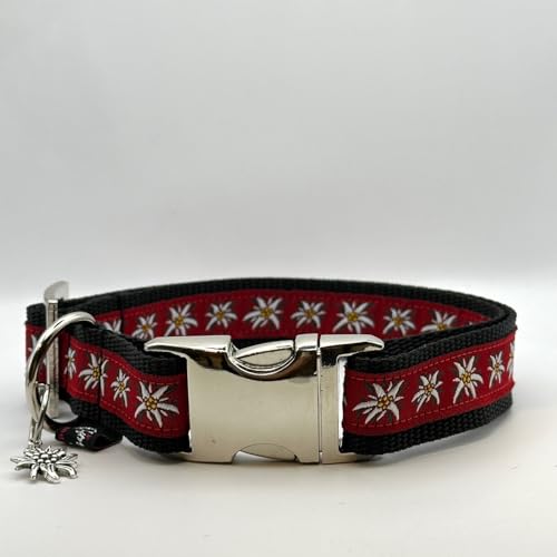 Jimmy und Katz Hundehalsband Edelweiß rot 35-58cm x 2,5cm von Jimmy und Katz