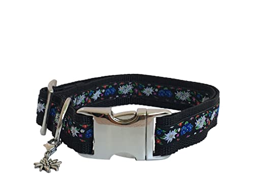 Jimmy und Katz Hundehalsband Enzian auf Schwarz 35-58cmx2,5cm von Jimmy und Katz