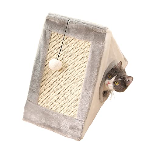 JinKeHong Dreieckige Katze Krabbeln, Indoor Katze Kratzen Sisal Spielzeug, Eingebauter kleiner Ball, Katzenhaus Kratzbrett Two in Eins, geeignet für Katzenunterhaltung und Ruhe Haustiermöbel von JinKeHong