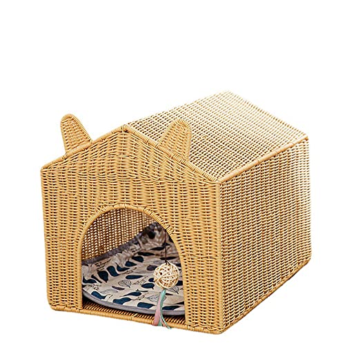 JinKeHong Weidenkatzenhaus aus Rattan, umweltfreundliches Material, handgewebtes Katzenhaus mit Kissen, bequem und atmungsaktiv, geeignet für kleine Katzen und Hunde im Innenbereich von JinKeHong