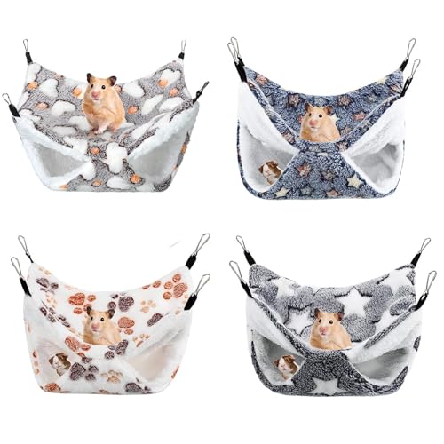 Jinavoty 4 Pcs Meerschweinchen Ratte Hängematte für Käfig, Kleintier Hängematte Frettchen Hängematte, Double Layer Hanging Hammock, weiche hängende Meerschweinchen Etagenbett (Niedliche Farbe) von Jinavoty