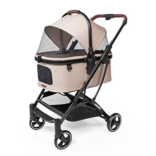 Haustier-Kinderwagen Zusammenklappbarer Hunde-Kinderwagen Auto-Katzentasche Hunde-Ausflugs-Kinderwagen Separate Tragetasche (Color : Brown, Size : 79 * 53 * 104cm) von JingYi Store