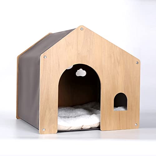 Katzenhütte Für Alle Jahreszeiten Katzenhaus Aus Holz Hundehütte Aus Massivholz Geschlossenes Haustierhaus(Color:Gray) von JingYi Store