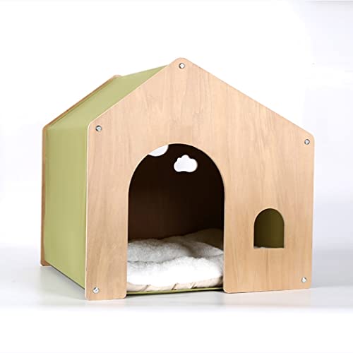 Katzenhütte Für Alle Jahreszeiten Katzenhaus Aus Holz Hundehütte Aus Massivholz Geschlossenes Haustierhaus(Color:Green) von JingYi Store