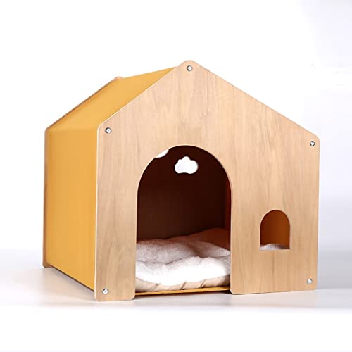 Katzenhütte Für Alle Jahreszeiten Katzenhaus Aus Holz Hundehütte Aus Massivholz Geschlossenes Haustierhaus(Color:Yellow) von JingYi Store