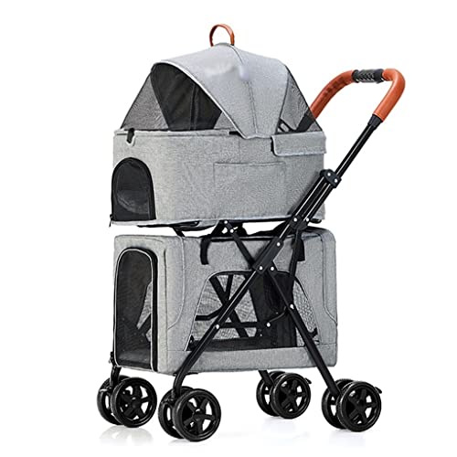 Leichter Hundekinderwagen Zusammenklappbarer Kinderwagen Doppelschichtiger Haustierkinderwagen Outdoor-Reisekinderwagen Abnehmbarer Korb von JingYi Store