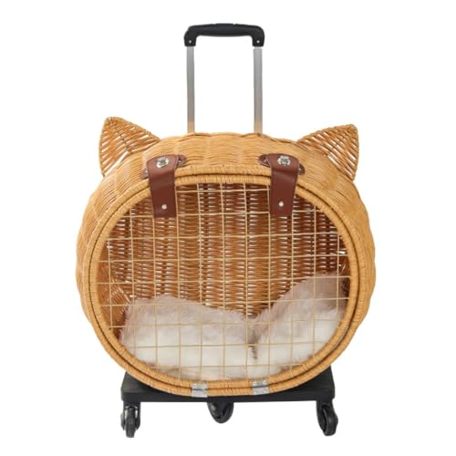 JingYi Store Trolley-Katzentasche Ausflugs-Haustiertasche Tragbare Rattan-Katzentasche Haustier-Kinderwagen Atmungsaktiver Katzenkäfig von JingYi Store