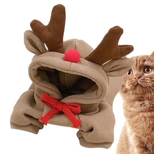 Hunde-Weihnachtsoutfit Rentier,Hundekleidung Rentier - Haustier Rentier Cosplay Hund Katze Kostüm,Warmes Winteroverall-Outfit für kleine Hunde und Katzen, Sweatshirt für kaltes Wetter für die Urlaubsp von Jingmiger