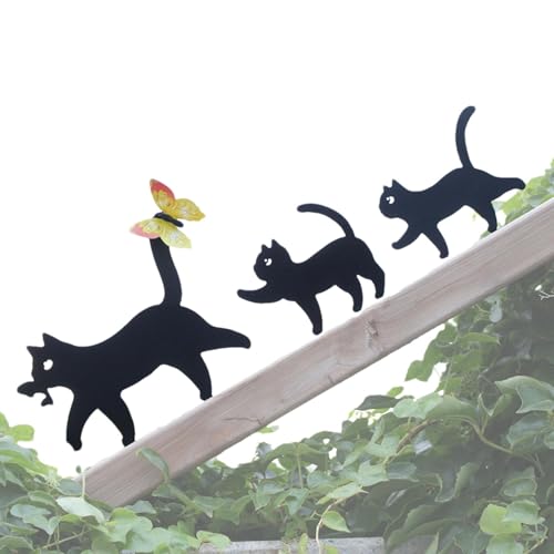 Jingyash Katzengarten, Katzenhäuser - Ative Gartenverzierungen Katzen im Freien - Süße Hauseinrichtung Metall Yard für Zäune Fensterbänke Zweige von Jingyash