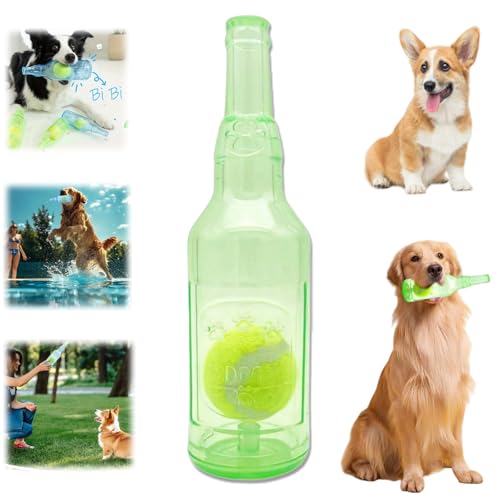 Crunch Play Bottle Toy,Bottle Toys for Dogs with Tennis Ball,Interactive Toys for Dogs,Squeaky Dog Interactive Play Toy,Ball in a Bottle Dog Toy,Water Bottle Dog Toy,Plastic Bottle Dog Toy,Green von Jinjiar